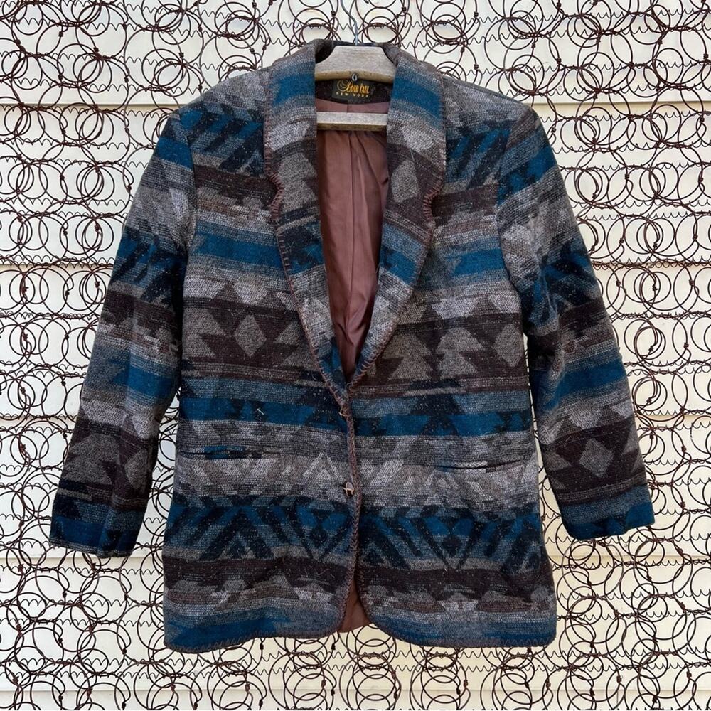 David Paul New York Muted Aztec Southwestern Stripe Wool Boxy Blazer MEDIUM